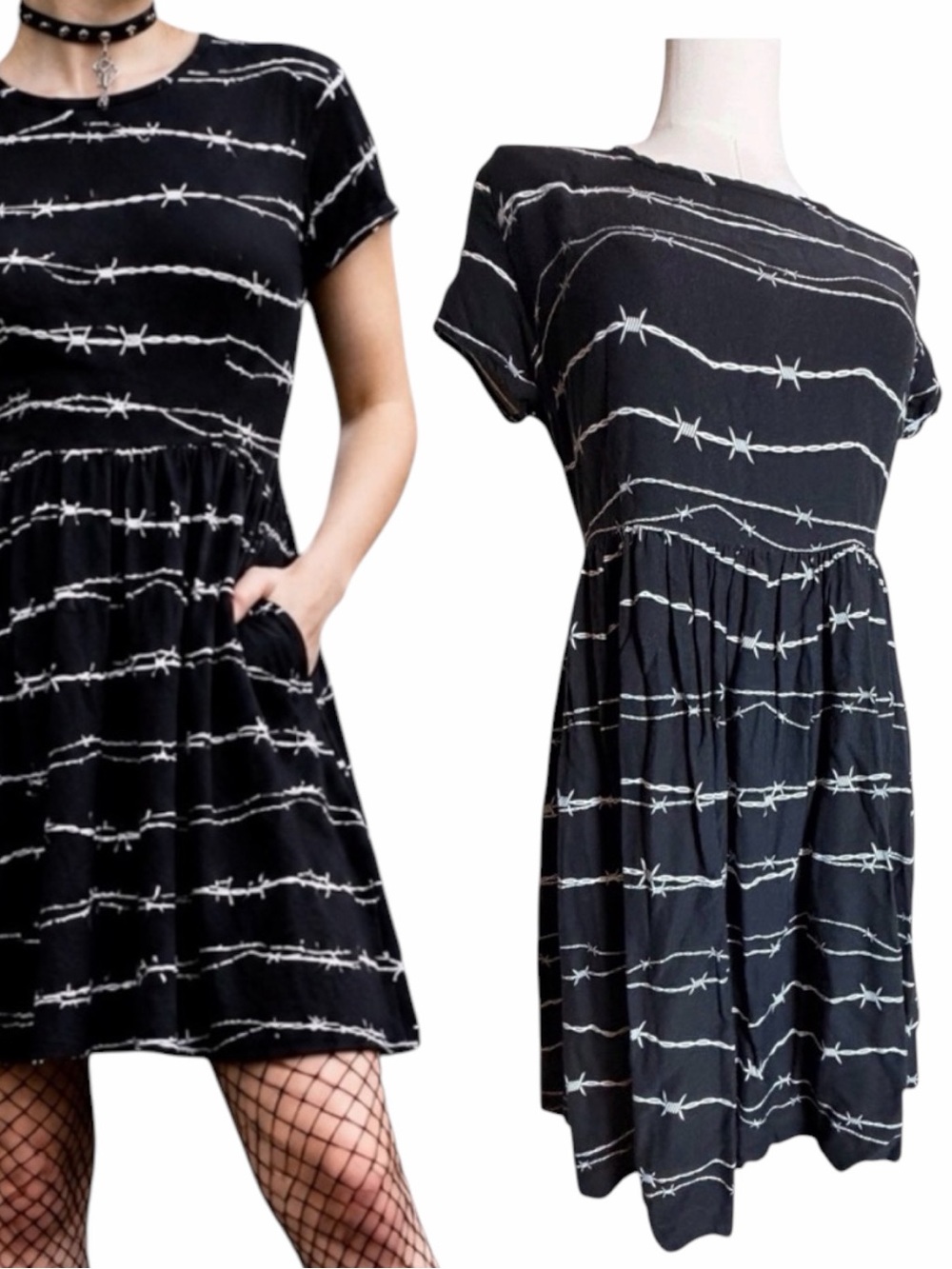 Disturbia Barbed Wire Skater Mini‎ Dress Black Goth Punk Size 6